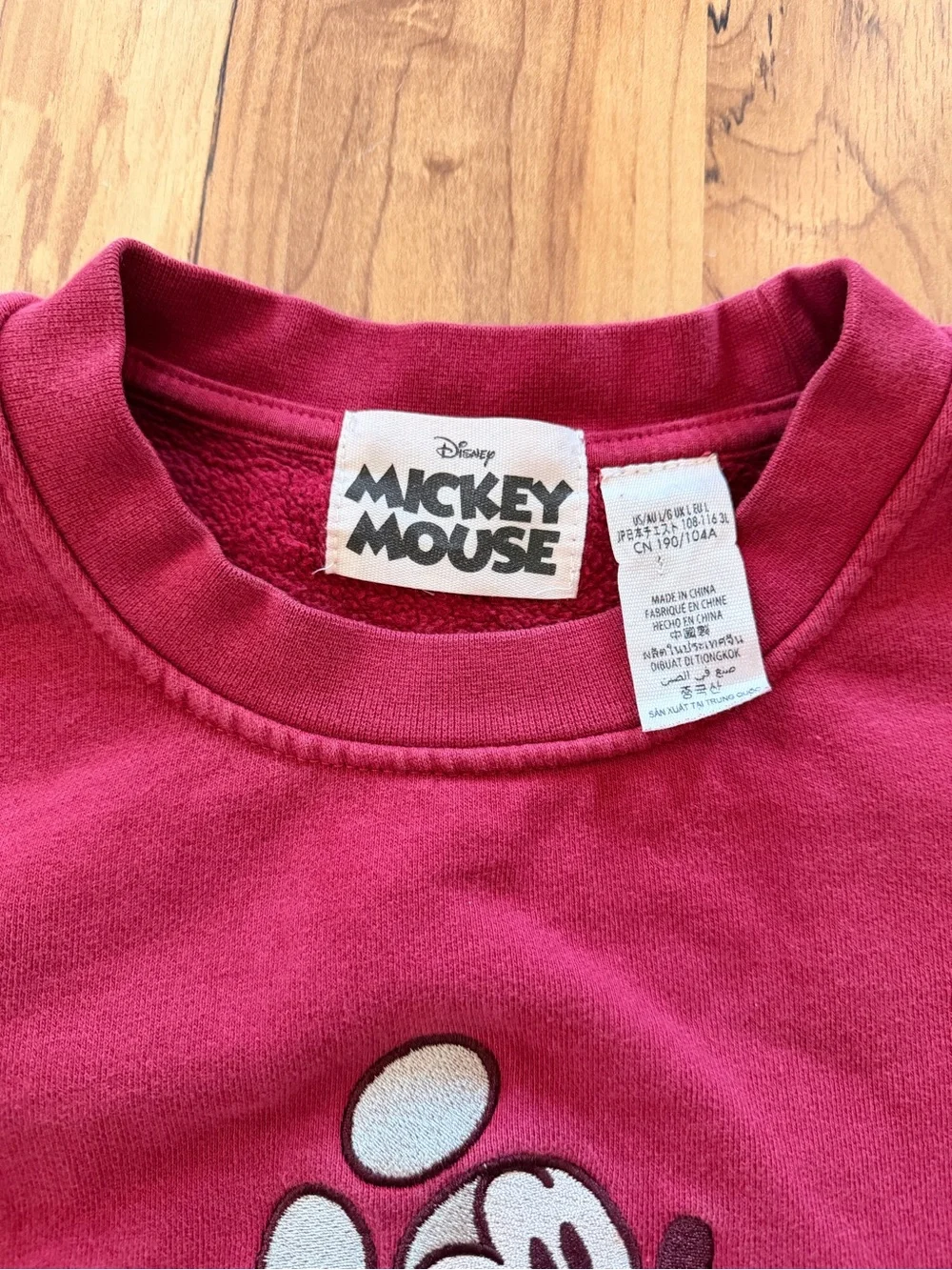 Disney Embroidered Mickey Crewneck Sweatshirt in Burgandy